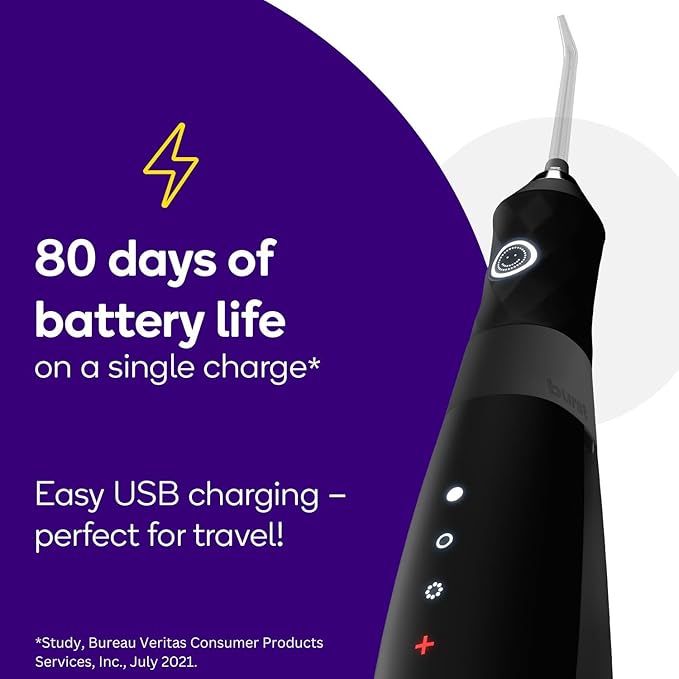 BURST Electric Water Flosser for Teeth Cleaning (3 Modes/White) | Cordless | Plaque Removal Between Braces & Dental Work | Portable Floss | Refillable 110mL Tank-Ruum Studio Home