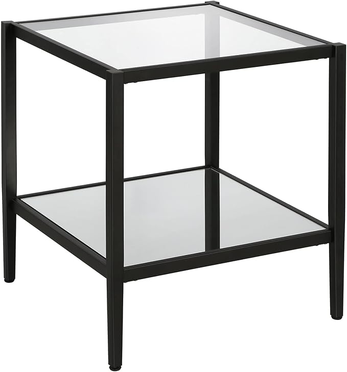 Henn&Hart 20" Wide Square Side Table with Mirror Shelf in Blackened Bronze, Table for Living Room, Bedroom-Ruum Studio Home