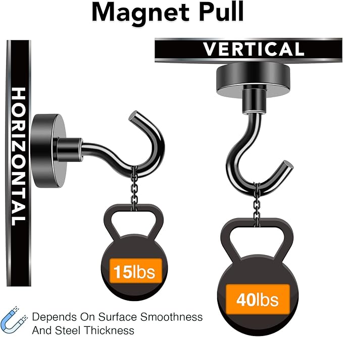 MIKEDE Magnetic Hooks, 40Lbs Strong Neodymium Black Magnet Hook for Hanging, Heavy Duty Magnetic Hooks Classroom Must Have, Magnet with Hooks for Home, Kitchen, Workplace, School - Pack of 10-Ruum Studio Home