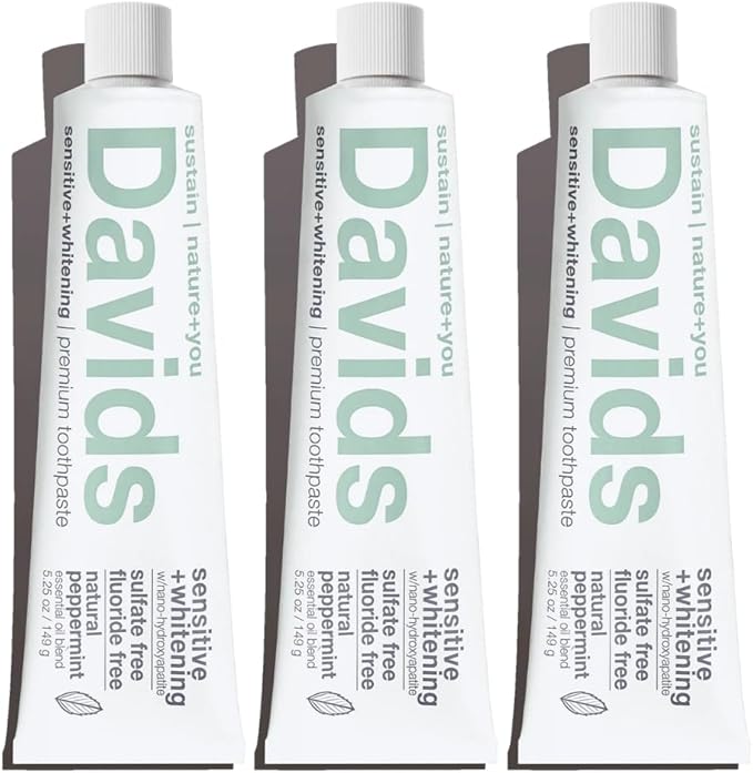 Davids Hydroxi™ Fluoride Free Nano Hydroxyapatite Toothpaste for Remineralizing Enamel & Sensitive Relief, Whitening, Antiplaque, SLS Free, Natural Peppermint, 5.25oz, Made in USA (3 Pack)-Ruum Studio Home