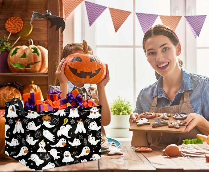 HIYAGON Rectangular Halloween Basket for Boys and Girls Kids Trick or Treat Pumpkin Basket for Halloween Parties Cute Storage Bin Organizer Box Room Decor(Black ghost)-Ruum Studio Home