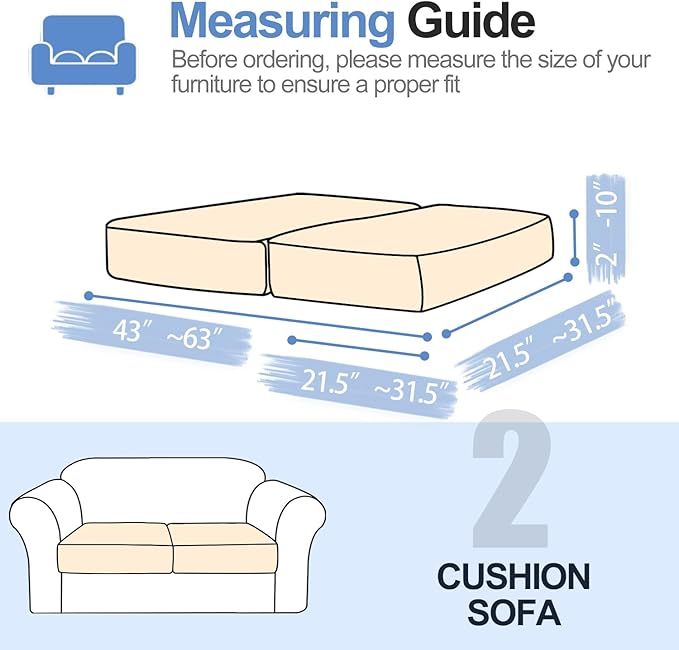 Individual Couch Cushion Covers, Stretch Sectional Couch Covers for L Shaped Sofa, Softer Chenille Sofa Covers for 2 Couch Cushions, Non-Slip Seat Slipcover Protector (2 Piece, Beige)-Ruum Studio Home