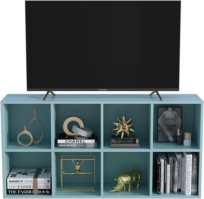 8-Cube Storage Shelf Bookcase - Wooden 4-Tier Floor Standing Open Bookshelf, Modern TV Stand up to 55 Inchs for Home and Office, Light Blue-Ruum Studio Home