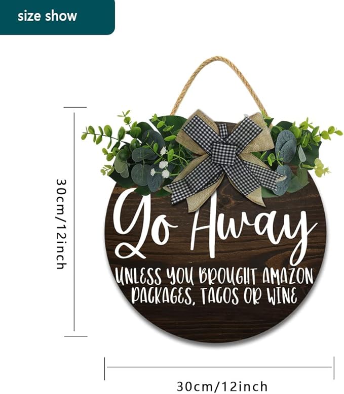 Go Away Hanging Wall Sign for Front Door Home Kitchen Decor Rustic Wooden Round Sign Wall Decoration for Kitchen Dining Room Living Room Bedroom Outdoor-Ruum Studio Home