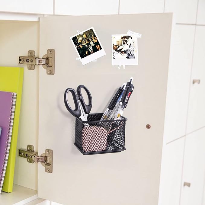dedoot 2 Pack Magnetic Pen Holder, 3.45x2.3x2.6 Inch Magnetic Basket Locker Organizer Metal Mesh Pencil Memo Holder for Whiteboard, Fridge, Desk, Offices-Ruum Studio Home