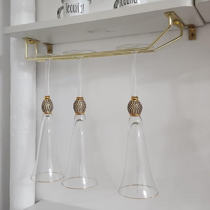 14-Inch Gold Wine Glass Rack, Under Cabinet Wine Glass Holder Stainless Steel Stemware Rack - Hanging Stemware Holder for Cabinet Kitchen Bar, Set of 4-Ruum Studio Home