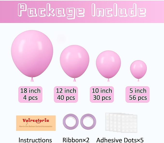 130pcs Pink Balloons Different Sizes 18" 12" 10" 5" Party Latex Balloons for Birthday Baby Shower Wedding Anniversary Princess Theme Party Decorations-Ruum Studio Home