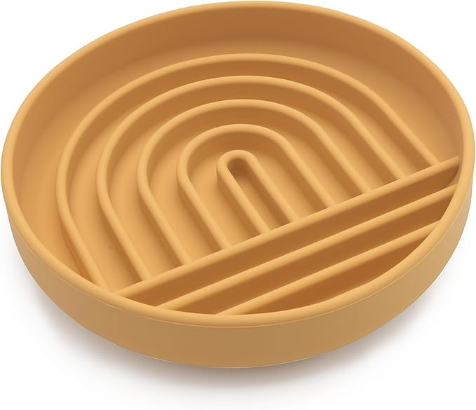 The Slowdown Bowl Silicone Slow Feeder for Cats & Dogs, Slow Eating Mealtime Solution with Modern Lick Mat Design, Reduces Gulping, Fits 1 Cup 6” Across x 1.25” Tall, Small-Honey-Ruum Studio Home