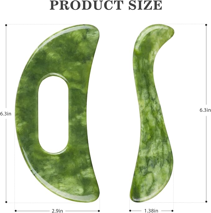 2 PCS Jade Stone Gua Sha Massage Tool, Large Guasha Muscle Scraper Tools Set with Handle Muscle Scraping Massage Tools S Shaped Anti Cellulite Spa Acupuncture Tools for Lymphatic Drainage-Ruum Studio Home