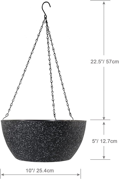 10 inch Hanging Planters for Outdoor Indoor Plants with Drainage Holes and Chain, 2 Pack Round Hanging Flower Pots for Garden Home Porch Decor, Speckled Black-Ruum Studio Home
