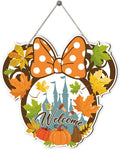 Fall Mouse Welcome Door Sign, Wooden Maple Leaves Mushroom Hanging Decor for Front Door, Fall Wood Wreath Wall Decor for Autumn Harvest Thanksgiving Home Decorations, Housewarming Gift-Ruum Studio Home