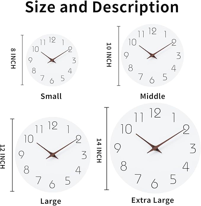 Mosewa Wall Clock Battery Operated 8 Inch White Silent Non Ticking Simple Minimalist Wooden Decorative for Kitchen Bathroom Bedroom Living Room Office-Ruum Studio Home