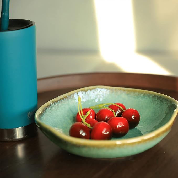 Ceramic Decorative Bowl with Green Glaze, 8'' Small Candy Bowl, Key Dish for Entryway Table, Home Decor Accent, Trinket Tray Holder for Nightstand Ring Gift (8'' Green)-Ruum Studio Home