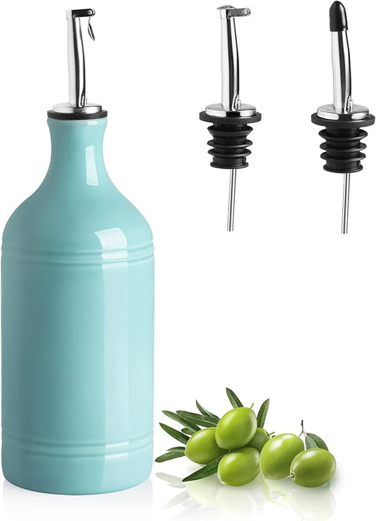Sweejar Ceramic Olive Oil Dispenser Bottle, Opaque Oil Cruet Protects Oil to Reduce Oxidation, Suitable for Storage Oil, Vinegar, Coffee Syrups & Other Liquids, Pack of 1, 15.5 Fl Oz (Turquoise)-Ruum Studio Home