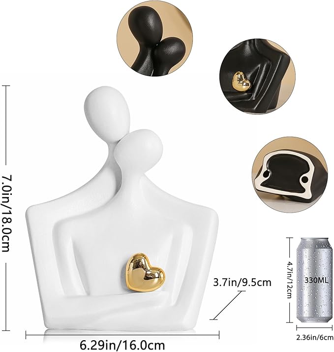 Porcelain Romantic Couple Figurines Statue Black Aesthetic Decorations Hugging Couple Sculptures - Modern Ceramic Sculpture Home Accents for Living Room Bedroom Coffee Table, Desktop, Bookshelf-Ruum Studio Home