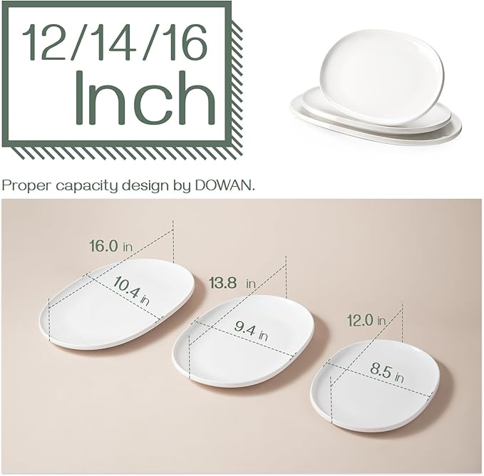 DOWAN Large Serving Platter, 16"/14"/12" Porcelain Platters for Entertaining Wedding Party, White Oval Plates Set of 3, Serving Dishes for Serving Food, Housewarming Gifts-Ruum Studio Home