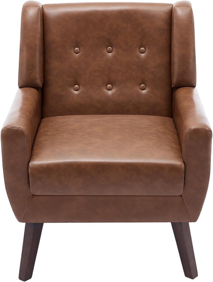 UIXE Faux Leather Accent Chair, Morden Upholstered Armchair for Living Room, Button Tufted Arm Chair Comfy Single Sofa Bedroom Side Reading Seat - Coffee-Ruum Studio Home