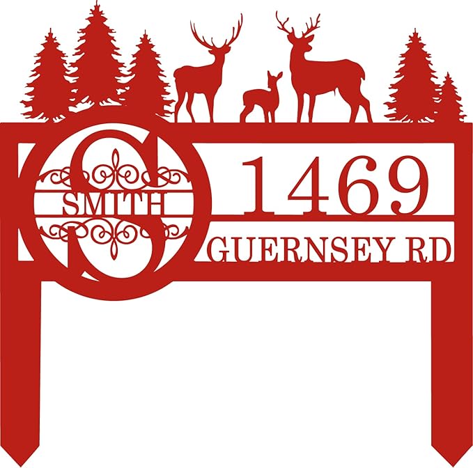 Personalized Deer Custom Garden Address Sign with Metal Stake, Housewarming Gift, Outside Camping Decor-Ruum Studio Home