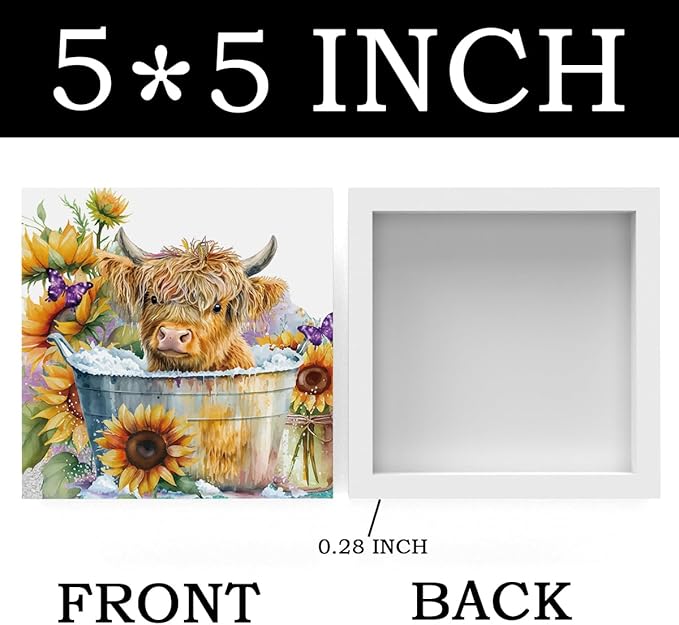 Highland Cow Funny Bathroom Decor, Highland Cow Gifts, Highland Cow Decor,Highland Cow Nursery Decor,Wooden Box Decor Sign for Home Farmhouse Office Living Room Table Shelf Tiered Desk-Ruum Studio Home