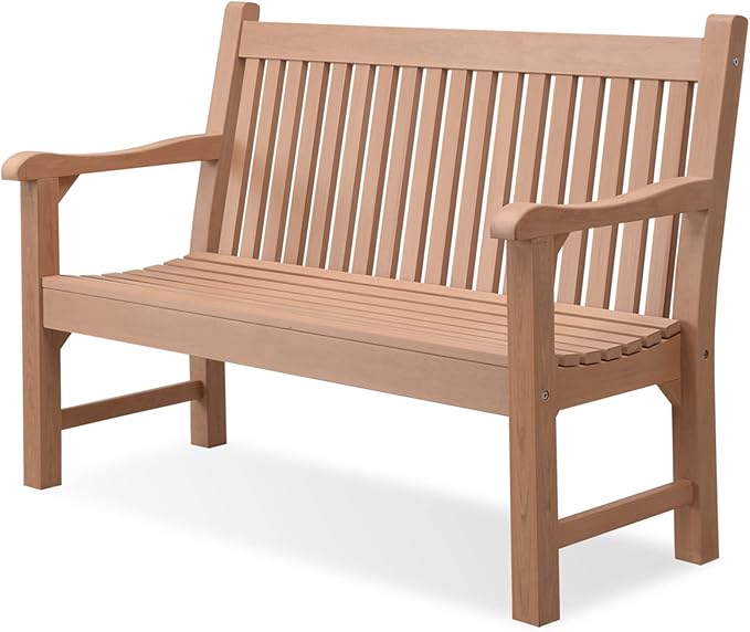 Psilvam 2-Person Poly Lumber Outdoor Bench with 700 Lbs Weight Capacity – Weatherproof Garden Seating for, Balcony Porch & Park, All-Weather Fade-Resistant Patio Furniture (Teak Color)-Ruum Studio Home