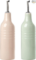 famiware Jupiter 16oz Ceramic Olive Oil Dispenser Bottle, Olive Oil and Vinegar Dispenser Bottle Set of 2 with Stainless Steel Pourers, Suitable for Storage Vinegar, Liquids, Light Pink & Light Green-Ruum Studio Home