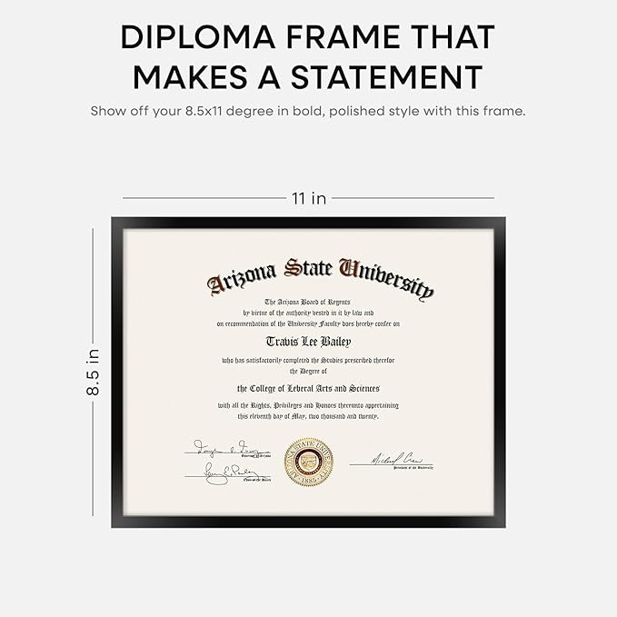 Homeforia Black Diploma Frame 8.5 x 11, High End Metal 8.5x11 Certificate Frames, 11x8.5 inch Document Frame for Wall or Tabletop, 8.5 by 11 Award Letter Size Frame, Tempered Glass, Wall Kit, Set of 1-Ruum Studio Home