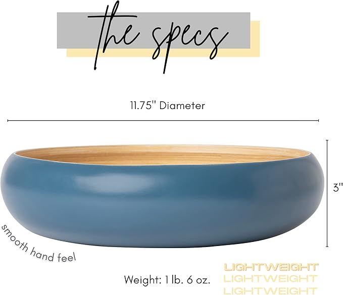 Fruit Bowl For Kitchen Counter, Decorative Bowl, Large Serving Bowl Or Fruit Basket For Kitchen Spun Bamboo (Blue)-Ruum Studio Home