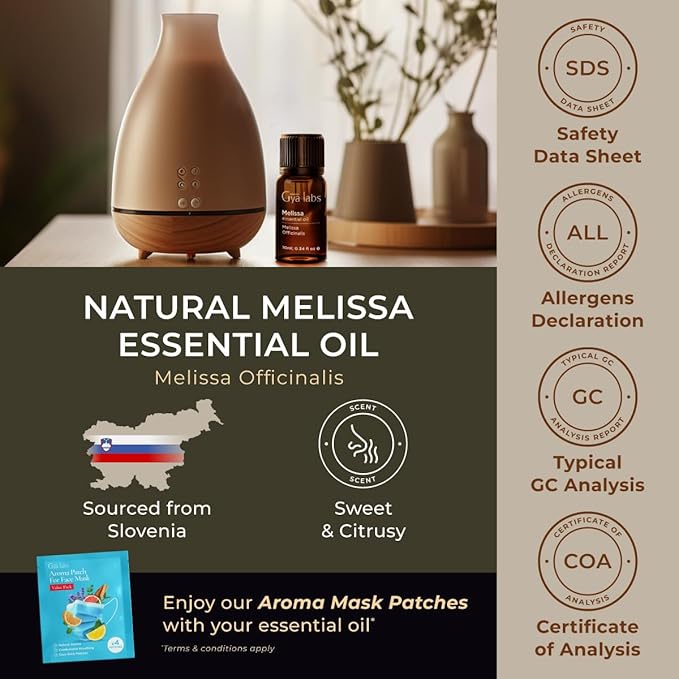 Gya Labs Melissa Essential Oil - 0.34 Fl Oz - 100% Pure Natural Melissa Oil for Candle Making Scent-Ruum Studio Home