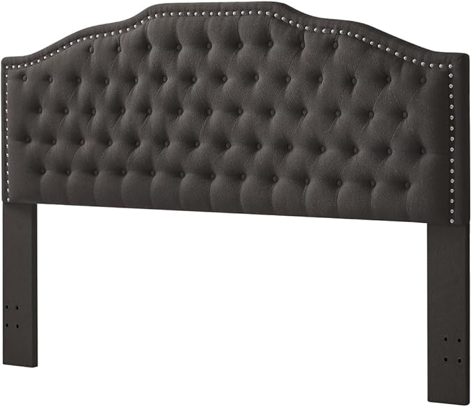 24KF Upholstered Button Tufted King Size Headboard with Nailhead Trim, Elegant Boucle Fabric California King headboard, 6031-K-Boucle-Dark Gray-Ruum Studio Home
