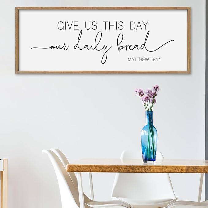 SRSZHIYUE Give Us This Day Our Daily Bread Sign Wall Decor Art 40"×15" Matthew 6:11 Dining Room Kitchen Large Wood Framed Wall Hanging (Wood)-Ruum Studio Home