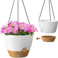 ZMTECH 12 Inch Hanging Planters for Indoor Outdoor Plants, 2 Pack Self Watering Hanging Plant Pots with Drainage Hole, Visual Reservoir, Plastic Flower Hanging Pots with Watering Lip (White)-Ruum Studio Home