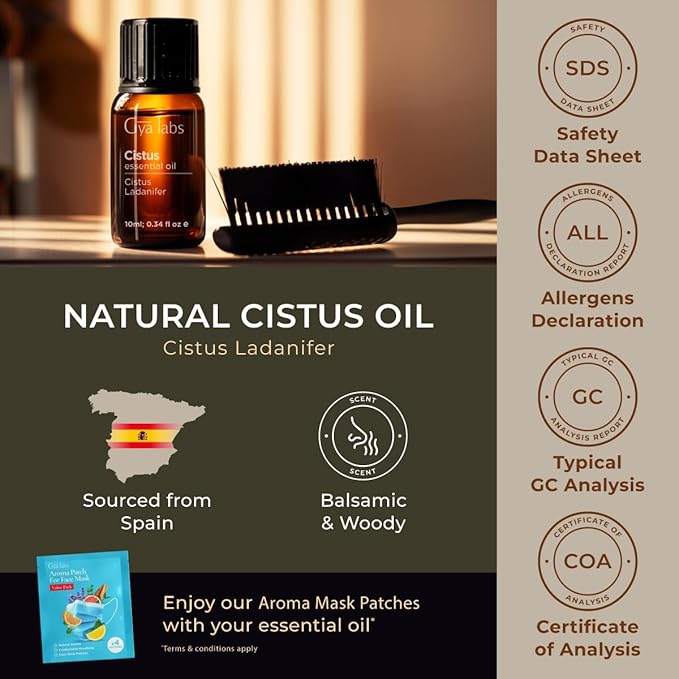 Gya Labs Cistus Essential Oil for Hair - 0.34 Fl Oz - 100% Pure Natural Cistus Oil for Diffuser, Skin, Aromatherapy & Candle Making Scent-Ruum Studio Home