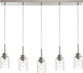 Lighting Contemporary Brushed Nickel Linear Chandelier Pendant Light 5 Lights Clear Seeded Glass Farmhouse Pendant Lighting Modern Dining Room Light Fixture for Living Room Kitchen Island-Ruum Studio Home