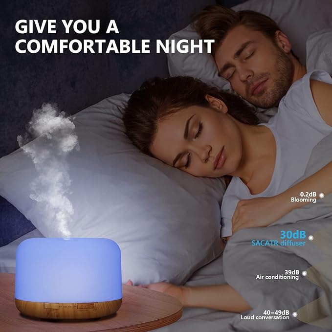 Oil Diffuser, 500ml Essential Oil Diffusers with 2 Mist Mode 4 Timers＆7 Ambient Light Waterless Auto Off, Diffusers Large Room Home Office-Ruum Studio Home