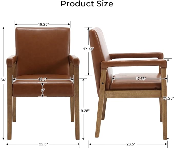 Mid Century Modern Dining Chairs Set of 4 Faux Leather Upholstered Living Room Side Chair, Kitchen Arm Chair with Solid Wood Legs for Home Kitchen & Restaurant, PU Brown-Ruum Studio Home