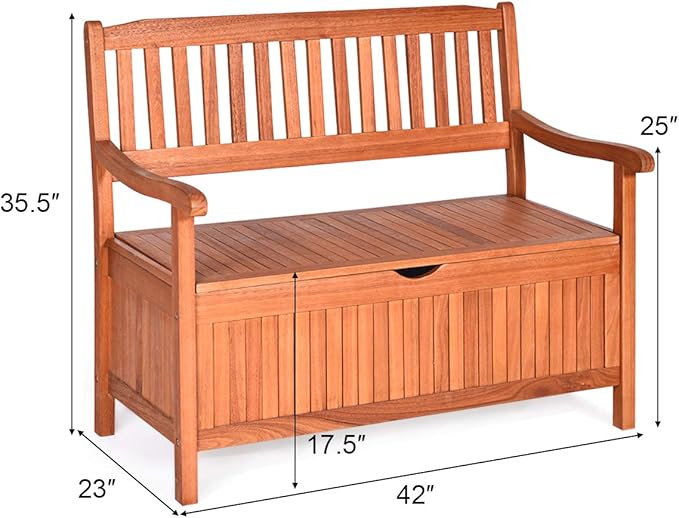 Tangkula Outdoor Wood Storage Bench Deck Box, Entryway Porch Storage Bench with Inner Removable Dust-Proof Lining & Portable Handles, Eucalyptus Wood Loveseat for Garden, Lawn, Balcony & Yard-Ruum Studio Home