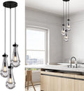 Bronze 3 Light Pendant Lighting, Raindrop Pendant Lights, Black Adjustable Hanging Rope Cluster Pendant Lighting Over Kitchen Island, Teardrop Glass Chandelier Dining Room Light Fixture-Ruum Studio Home