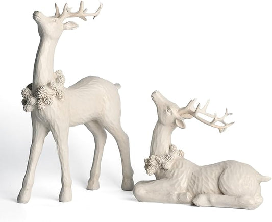 DN DECONATION 2pcs White Christmas Reindeer Statue, Indoor Reindeer Decor, Tabletop Resin Deer Figurine-Ruum Studio Home