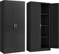 Kitchen Cabinet Storage,60”Metal Pantry Cabinet with Doors and 3 Adjustable Shelves,Food Pantry Cabinets with 2 Gold Handles,Black Tall Storage Cabinet for Livingroom,Pantry,Bathroom,Kitchen-Ruum Studio Home