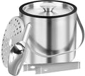 3L Double Wall Ice Bucket with Silicone Lid, Tongs & Scoop Insulated Ice Buckets for Parties & Cocktail Bar,[Silicone Lid for Longer Ice] Large Wine Bar Bucket Stainless Champagne Chiller-Ruum Studio Home