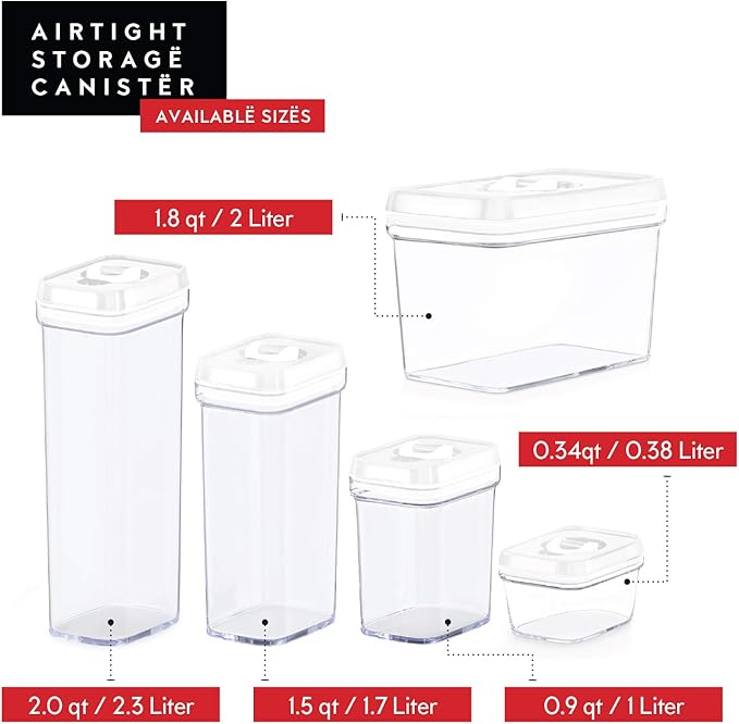 DWËLLZA KITCHEN Airtight Food Storage Containers - Pantry Snacks Kitchen Container, Baking Supplies, 4LB Sugar & Flour Canister - 4 Pc Set All Same Size - Clear Plastic BPA-Free - Keeps Fresh & Dry-Ruum Studio Home