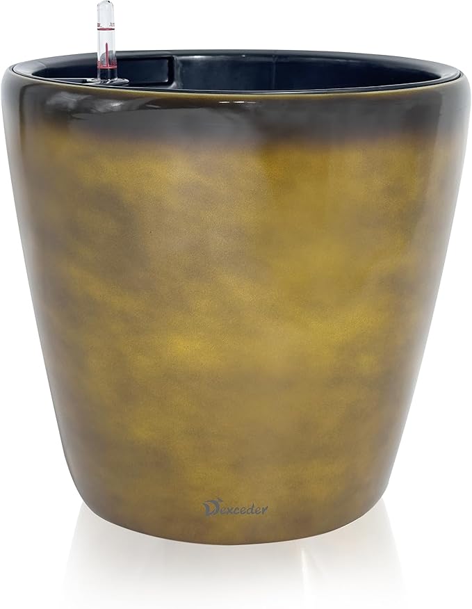 Dexceder 13x12 Self Watering Planter with Wheels Indoor Outdoor, Inner Pot Design, Thickened Large Floor Standing Flower Plant Pot with Water Level Indicator (Yellow Brown Gradient)-Ruum Studio Home