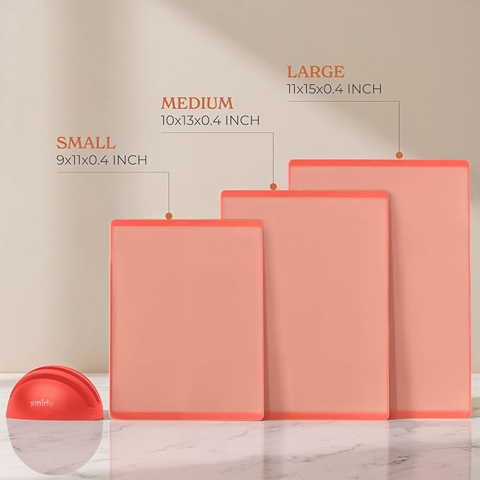 SMIRLY Plastic Cutting Board Set with Holder 3 Pieces, Non-Slip Dishwasher Safe Chopping Boards for Kitchen, Pink-Ruum Studio Home