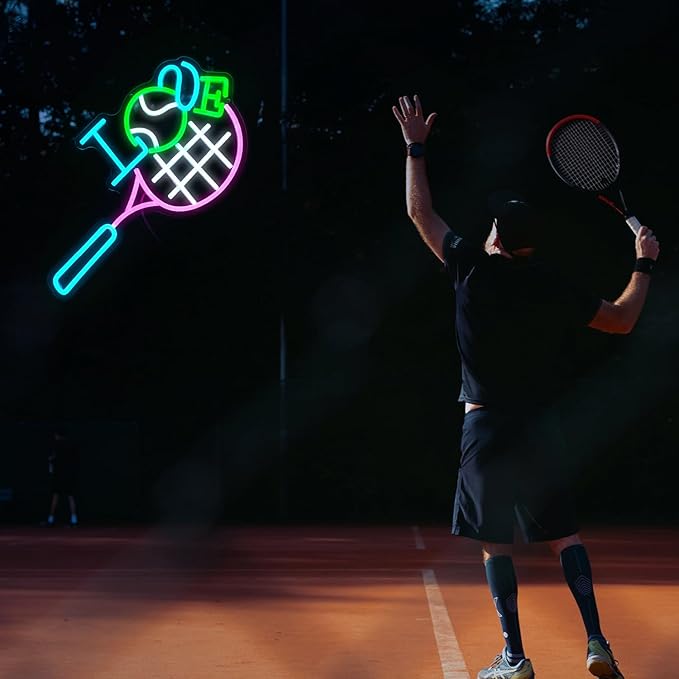 I Love Tennis Neon Sign Distinctive Tennis Led Neon Light for Wall Decor Dimmable USB Tennis Neon Signs Light Up Sign for Gymnasium Club Sports Store Bedroom Gifts(12.6 * 16.5In)-Ruum Studio Home