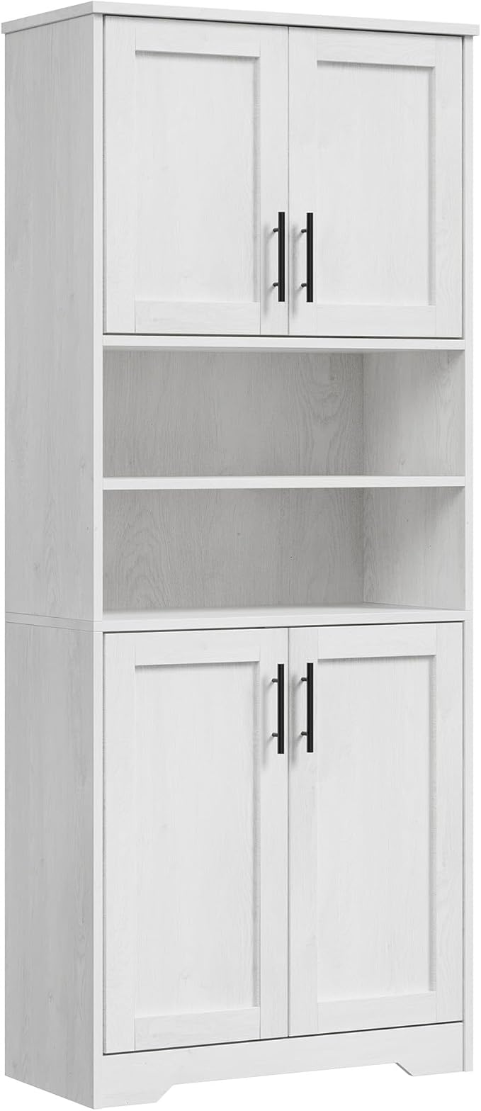 GarveeHome 67" Tall Storage Cabinet, Tall Bathroom Cabinet with 4 Doors and Adjustable Shelves, Freestanding Kitchen Pantry Cabinets, Cupboard for Living Room, Dining Room, Antique White-Ruum Studio Home