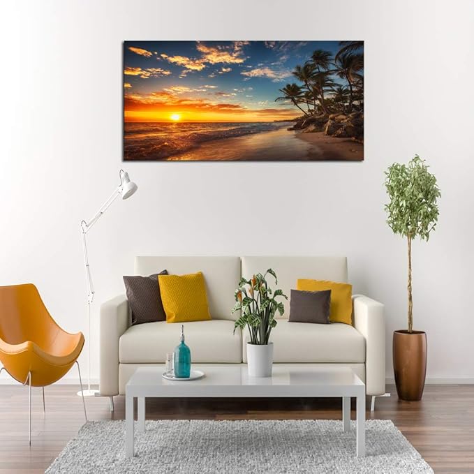 DZL Art S74775 Canvas Painting Print Paradise Tropical Island Beach with Palms Photograph Print Nature Pictures Wall Art Canvas Prints Painting for Living Room Bedroom Decor Office Wall Decor-Ruum Studio Home