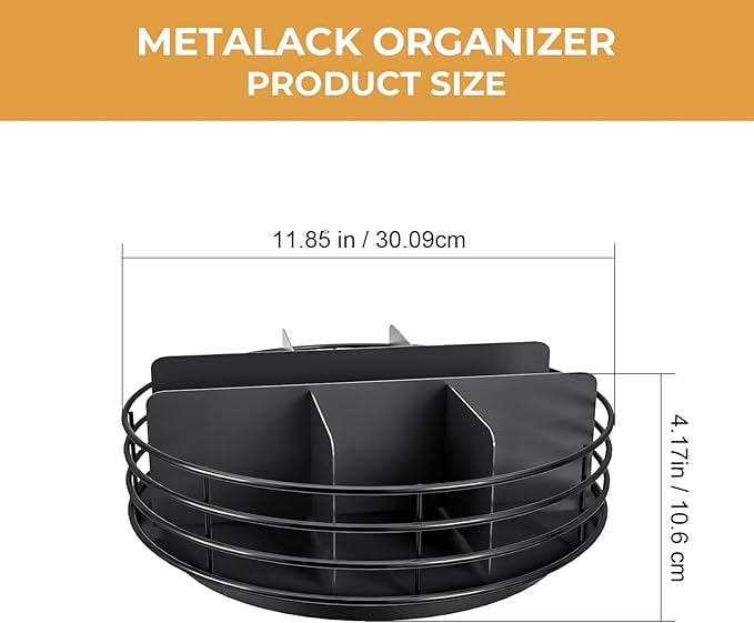 Snack Organizer - Versatile Snack Storage, Lazy Susan with Convenient Grab-and-Go Design, Metal Snack Holder for Home, Office, Breakroom, 11.85" L x 11.85" W x 4.17" H (Matte Black)-Ruum Studio Home