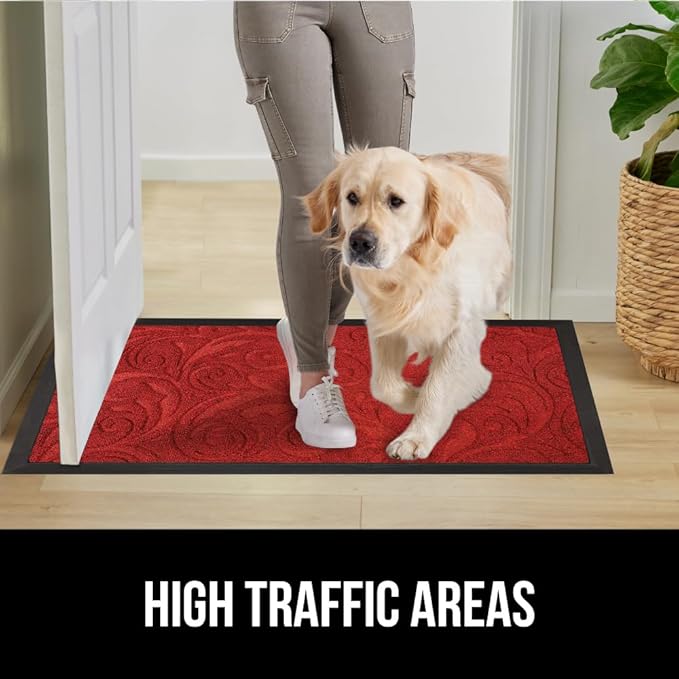 GORILLA GRIP 100% Waterproof All-Season WeatherMax Doormat US Designed Natural Rubber, Stain and Fade Resistant, Low Profile Indoor Outdoor Door Mats, Easy Clean Patio Mat, 17x29, Red Vintage Wine-Ruum Studio Home