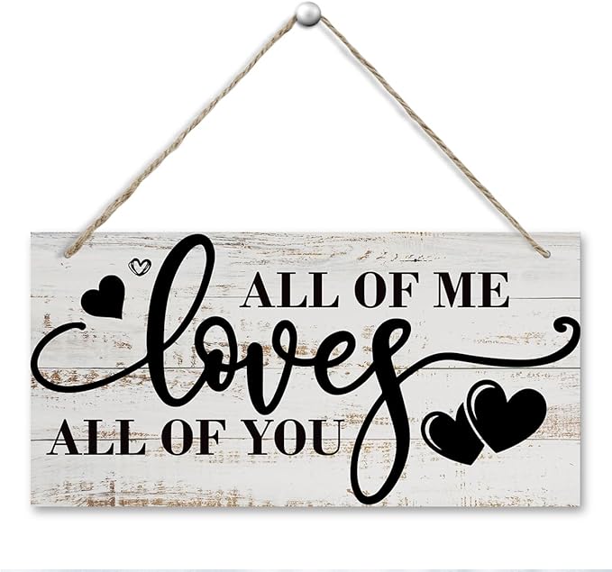 All Of Me Loves All Of You Wall Decor, Rustic Hanging Wooden Sign, Vintage Wooden Plaque, Modern Master Bedroom Sign, Love Quotes Wall Hanging Decor, Farmhouse Wall Decor, 11.8 * 5.9 Inch-Ruum Studio Home