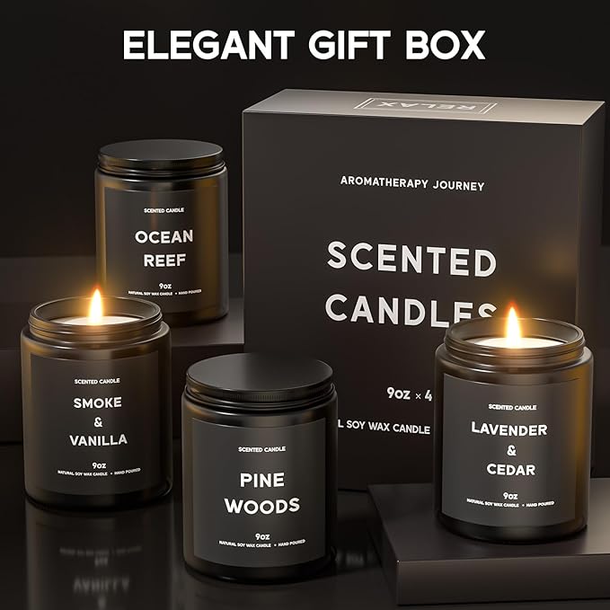 Scented Candles, 9oz×4 Scented Candles for Men, Soy Candle Gifts for Men, Personalized Blessing Minimalist Men's Candle-Ruum Studio Home